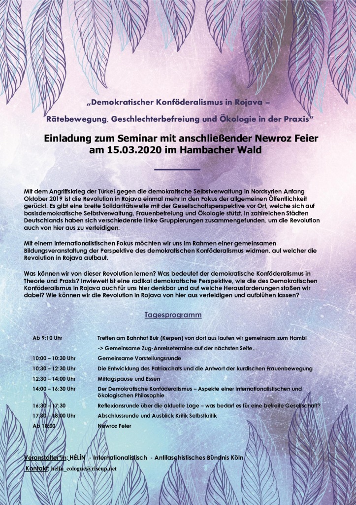 Einladung zum Seminar mit anschließender Newroz Feier - Hambacher Forst
